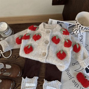 Strawberry Knitted Cardigan Two-Piece Set For Girls Autumn Thickening Cotton Kids Outfit - Product Image 4