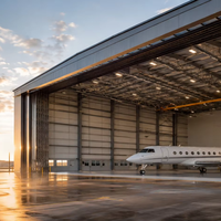 Hangar d'avion préfabriqué en structure acier sur mesure, bâtiment métallique PEB à portée libre pour MRO et jets privés