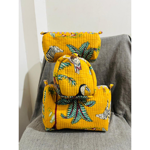 Sac de toilette de voyage multifonctionnel léger et écologique en coton imprimé floral avec fermeture à glissière pour cosmétiques - Product Image 3