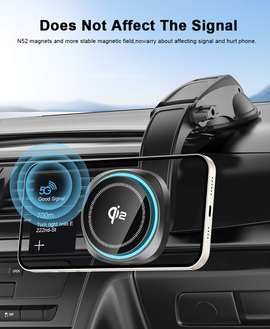 25W Fast Wireless Charging Vacuum Magnetic Car Mount, Fits 4-7 Inch Phones, Suction Cup Holder for Dashboard & Windshield