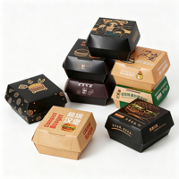 Boîte à hamburger en carton blanc biodégradable et écologique, résistante, avec logo personnalisé en relief, emballage alimentaire jetable résistant à la graisse