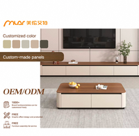 Meuble TV et table basse en bois massif style rondins avec rangement pour salon, sur pieds