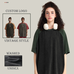 285 GSM New Fashion Custom Logo Knitted O-Neck Short Sleeve Casual 100% Cotton Acid Washed Pattern Regular Fit T-Shirt for Men - Product Image 3