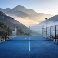 Terrain de padel panoramique flottant de luxe, portable, avec gazon rose, structure en acier, 20x10m, assemblé, gonflable