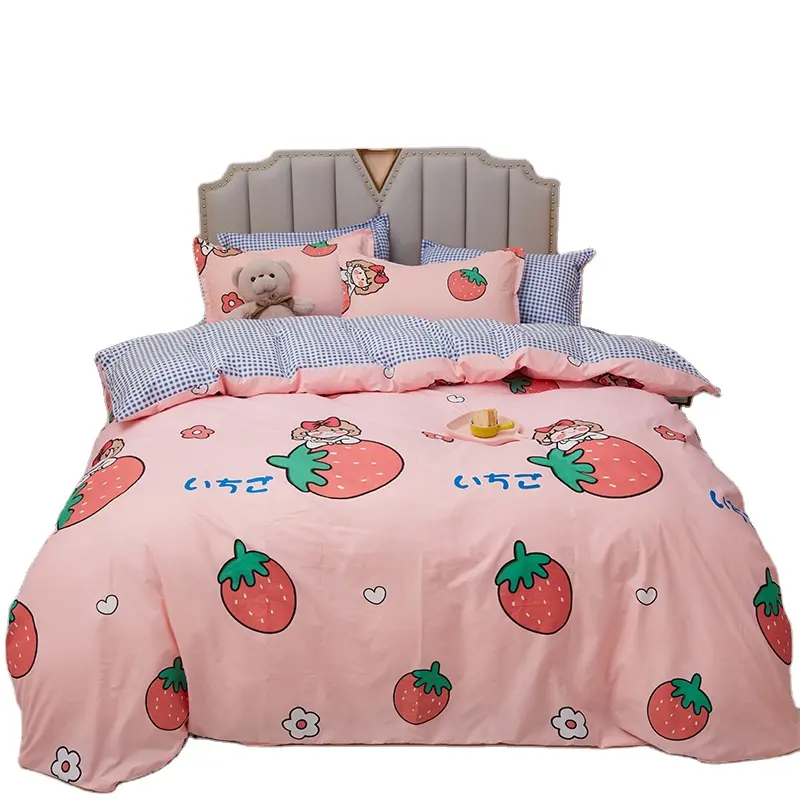 Conjunto de cama com colcha macia, conjunto para cama duas camadas com estampa de morango rosa e morango, recém-chegado, 2021