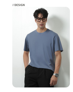 Camiseta de Manga Corta para Hombre de Algodón Pima de Alta Gama, 100 Unidades; Camiseta de Cuello Redondo de Color Sólido, de Algodón Mercerizado, Fresca y de Secado Rápido - Product Image 5