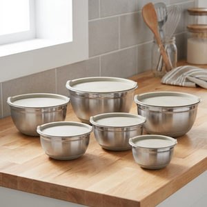 German <b>Bowl</b> With Rubber Base & Measuring Stainless Steel Top Sell India Style Rice <b>Bowl</b> Double Layer <b>Metal</b> <b>Bowl</b> With Lid - Product Image 4