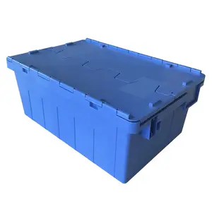 Heavy Duty Plastic Totes Box With Hinged Lid Nestable And Stackable Plastic Tote Moving Boxes Crate Container With Attached Lids