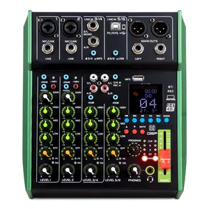 Best Metal Mini 6 Channel USB Audio Mixer Studio Home KTV DJ Recording Controller with 48V USB/BT Audio Sound Card Mixer