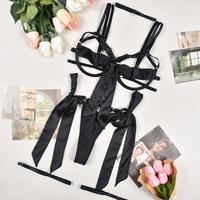 Vente Flash : Ensemble de Lingerie Érotique Russe de Haute Qualité en Satin, avec Nœud, Découpes, Attache-Cuisse et Bretelles Halter