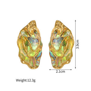 Pendientes Asimétricos de Concha de Abulón Irregular, Acero Inoxidable, Chapado en Oro Real, Joyería llamativa y Resistente a la Decoloración - Product Image 2