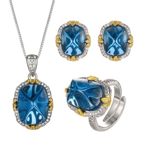 Wholesale Refined Eco-friendly Copper Gold Plated Sugar Loaf <b>Blue</b> Zircon <b>Necklace</b> & Earring Set for Women Party Occasion - Product Image 1