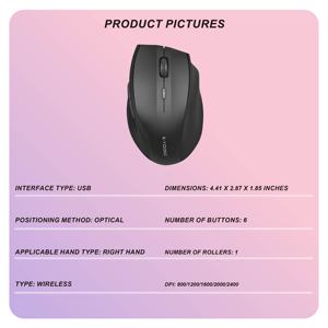 Компьютерная мышь, 5 регулируемых DPI 800/1200/1600/2400, 6 кнопок, беспроводная оптическая компьютерная мышь с USB нано-приемником - Product Image 2