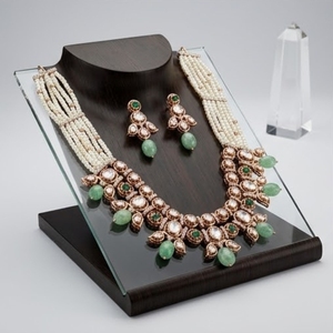 925 <b>Silver</b> Necklace Set for Women Traditional Indian Jewelry Green White Beads Kundan Work Earrings Set - Product Image 5