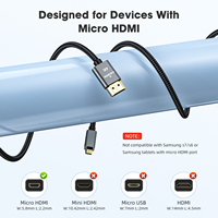 Câble de conversion Micro Mini HDMI vers HDMI, connecteurs plaqués or, cordon tressé en nylon, 4K 60Hz pour appareils photo, moniteur, HDTV