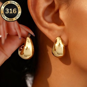 Boucles d'oreilles goutte d'eau en acier inoxydable 316 pour femmes, plaquées or 18 carats, style européen et américain, tendance minimaliste, luxe léger, titane - Product Image 1