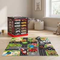 QSTOYS Ensemble de voitures miniatures en alliage à rétrofriction, collection de véhicules métalliques avec tapis de jeu