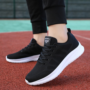 Chaussures de marche en mesh noir pour hommes, lacets, bout rond, respirantes, semelle extérieure en caoutchouc, semelle intermédiaire en EVA, baskets décontractées toutes saisons - Product Image 2