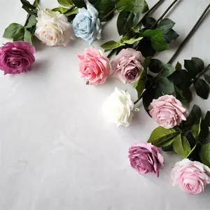 Flor de seda artificial de haste única de alta qualidade, látex real, flor rosa branca azul falsa, para mesa de casamento, festa, decoração de casa