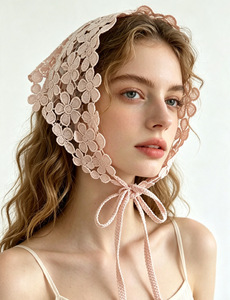 Foulard triangulaire en dentelle florale pour femme, bandeau à nouer, accessoires de coiffure bohème printemps-été - Product Image 4