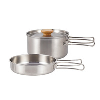 Set Peralatan Masak Stainless Steel Outdoor Gagang Lipat Portabel untuk Berkemah, Set Panci Penggorengan dan Panci Sup untuk Kompor Gas, Mudah Dibersihkan