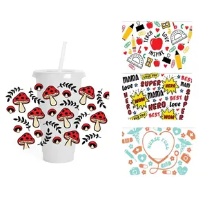 70+ New Various Design 24OZ UV dtf Cup Tumbler Wrap Transfers MAMA Teacher 3D UV Dtf Cup Wraps Custom UV 24 OZ Cup Wraps