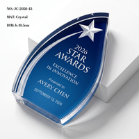 Trophée en cristal K9 de haute qualité, design Voilier Étoile Filante, cœur bleu, pour la reconnaissance des employés d'entreprise