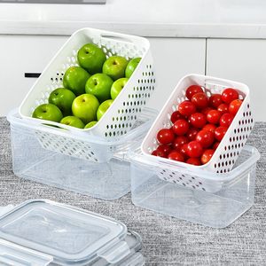Cesta de drenaje para cocina con tapa, para refrigerador, para conservar la frescura de frutas y verduras, de plástico, para lavar y almacenar, venta al por mayor - Product Image 6