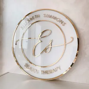 Acrylic Salon Sign Business Name Illuminated Sign Gold Mirror 3D Logo Type