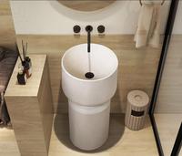 Lavabo sur pied en pierre artificielle européenne moderne blanc mat 2024 pour salle de bain, lavabo pour hôtel