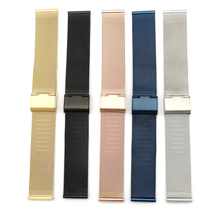 <span class=keywords><strong>Bracelet</strong></span> de montre en maille d'acier inoxydable pour hommes et femmes, <span class=keywords><strong>bracelet</strong></span> de montre réglable à dégagement rapide, <span class=keywords><strong>bracelet</strong></span> <span class=keywords><strong>fin</strong></span> en métal avec fermoir de sécurité - Product Image 1