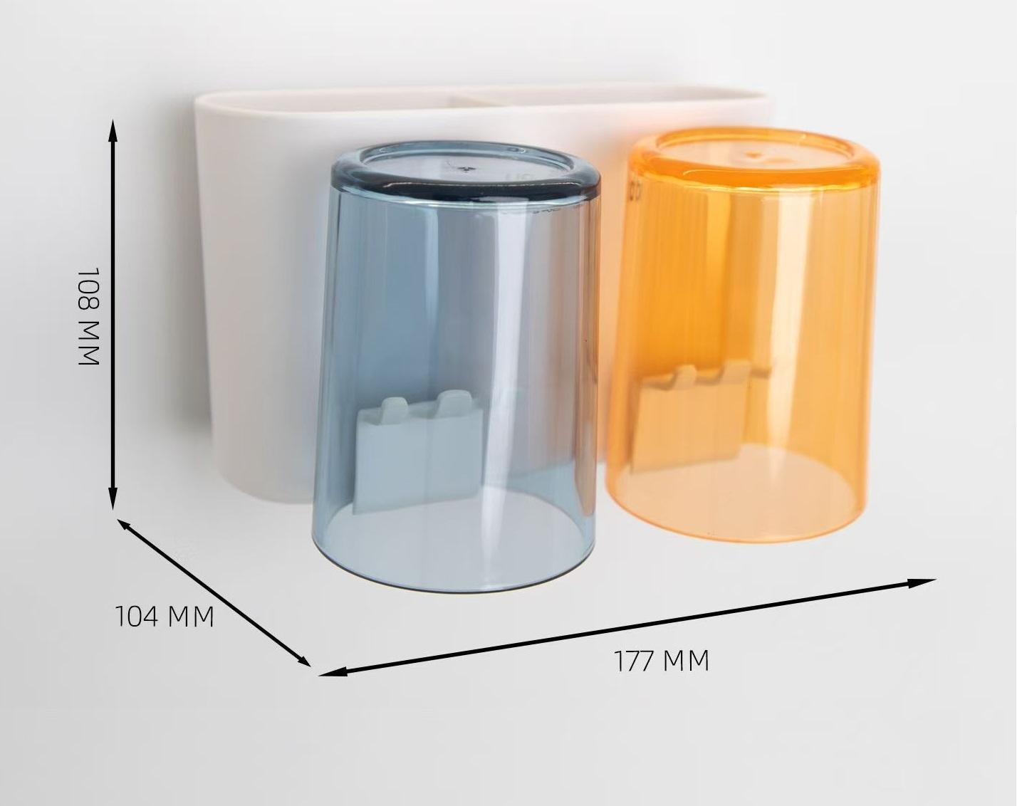 Support blanc double tasse 1+2 tasses colorées (orange+bleu)