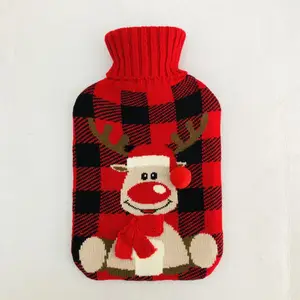 圣诞2L热水袋手暖热水瓶橡胶带针织盖