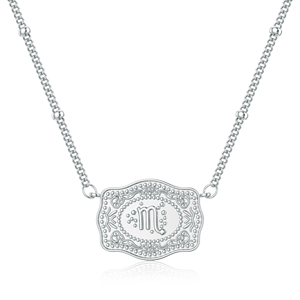 Collar Unisex Chapado en Rodio con Hebilla Occidental Dorada con 26 Letras Iniciales en Relieve, Colgante Personalizado con 12 Signos del Zodíaco, Regalo - Product Image 1