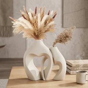 <span class=keywords><strong>Set</strong></span> di Vasi in Ceramica Minimalista Romantico a Forma di Cuore Cavo, Vaso per Fiori Opaco Bianco a Forma di Corpo Umano Astratto - Product Image 4