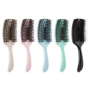 Six Prong Hollow Hair Comb Large Boar Bristle Roller <b>Brush</b> For Volumizing Roots Travel Detangling <b>Smoothing</b> - Product Image 1