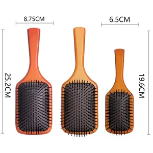 Escova de cabelo antiestática 100% natural, fornecedor de rótulos personalizados, cerda macia, massagem no cabo de madeira de bambu