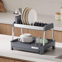 WIREKING Égouttoir à vaisselle en aluminium à 2 niveaux, 100 % antirouille, grande capacité, pour 11 assiettes avec porte-couverts