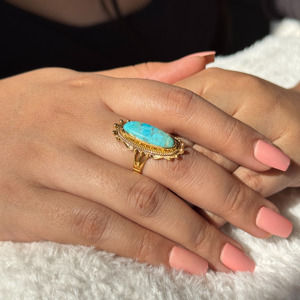 Anillo de Turquesa Natural, Plata de Ley 925, Chapado en Oro, Anillo con Piedra Preciosa Marquise Grande, Joyería Vintage Hecha a Mano para Mujer - Product Image 5