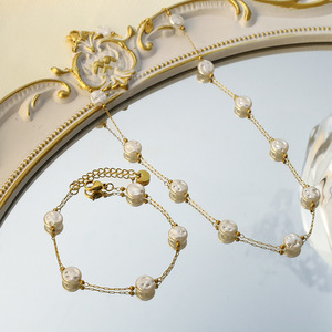 Stainless Steel Pearl Bead Necklace And <b>Bracelet</b> <b>Set</b> Multi Layered Elegant Party Jewelry Fashion Accessory - Product Image 1