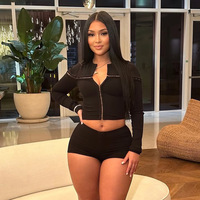 Ensemble de mode streetwear pour femme BR7162 : Cardigan à manches longues avec fermeture à crochets et pantalon skinny assorti