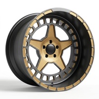 Nouvelles jantes tout-terrain modulaires en deux parties en alliage d'aluminium forgé de qualité aérospatiale sur mesure de 17 à 24 pouces, finition or bronze, cinq branches turbofan, pour Jeep