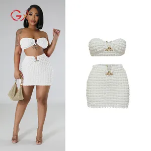 GX10466 Fashion 6 Colors Summer Sexy Outfit Elegant Tube Tops And Mini Skirt 2 Piece Set Women