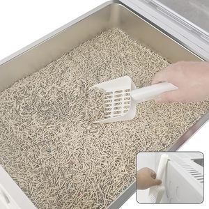 Bac à litière pour chat en métal entièrement fermé, grand format, pliable, avec tiroir amovible, en acier inoxydable, avec couvercle - Product Image 2