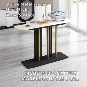 Mueble de Consola Moderno y Elegante para Pasillo de Hospital o Apartamento, con Marco de Metal Negro y Superficie de Piedra, para Sala de Estar, Entrada o Vestíbulo - Product Image 2