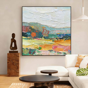 Peintures de paysages abstraits texturés |   <span class=keywords><strong>Peinture</strong></span> à la Palette sur Toile |   Décoration murale peinte à la main de montagnes et de champs - Product Image 5