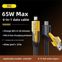 Kabel Data Pengisian Cepat 65W PD, USB-C ke USB 2.0, Lapisan TPE Tahan Lama, Dua-dalam-Satu, Sinkronisasi Kecepatan Tinggi untuk Ponsel