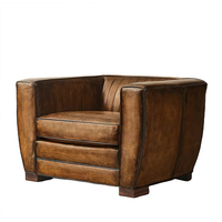 Fauteuil en cuir RH ROURKE, fauteuil club en cuir brun vieilli avec capitonnage Chesterfield, fauteuil d'appoint vintage moderne pour salon