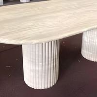 Table à manger ronde en marbre travertin naturel, piétement cylindrique unique, style Wabi, mobilier de salle à manger, maison de rêve