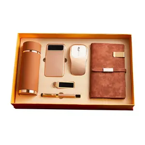 Set hadiah bisnis pria, pena 6 dalam 1, Notebook, USB, gantungan kunci, Power Bank, mouse vakum, cangkir, bisnis, logo kustomisasi